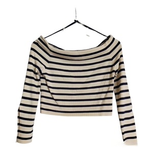Topshop crop off shoulder striped‎ shirt